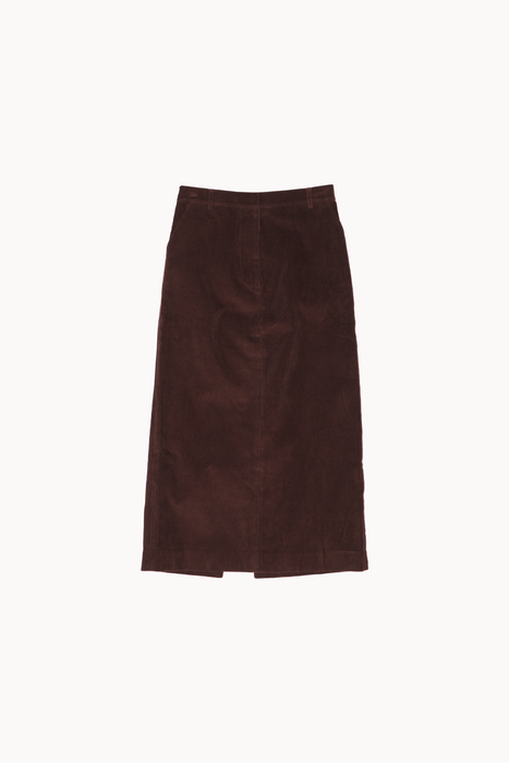 Corduroy Midi Skirt in Brown