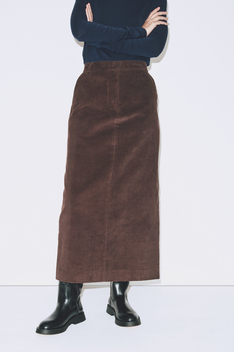 Corduroy Midi Skirt in Brown