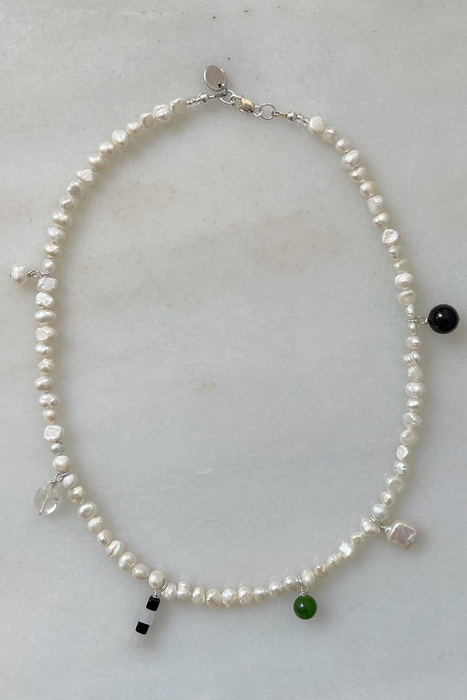 Frosted Pearl Charm Necklace