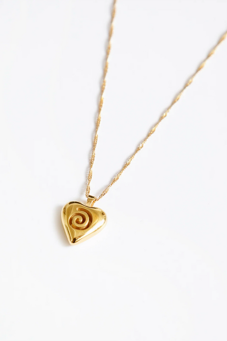 Heart Swirl Charm Necklace in Gold
