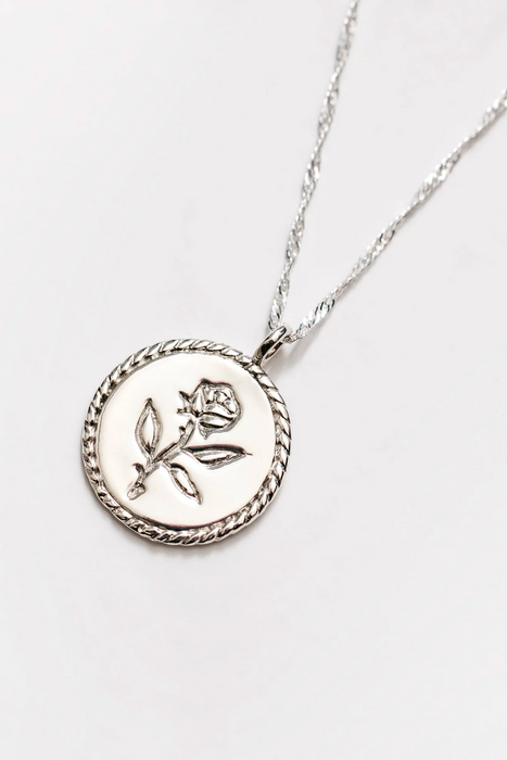 Rose Coin Necklace in Sterling Silver