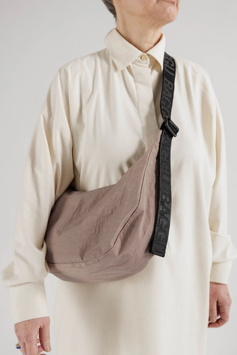 Medium Nylon Crescent Bag in Taupe