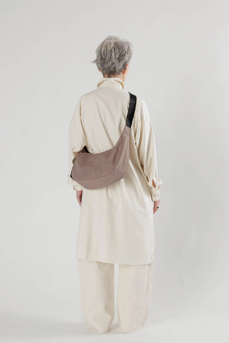 Medium Nylon Crescent Bag in Taupe