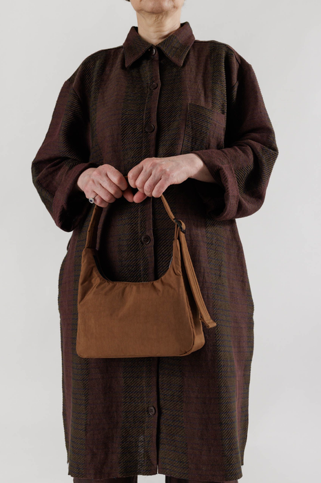 Mini Nylon Shoulder Bag in Brown