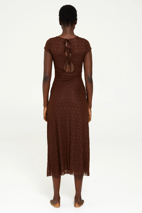 Geo Lace Midi Dress in Brown