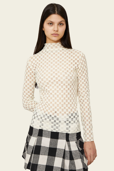 Harmony Checkered Mesh Top in White Noise