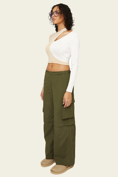 Theo Wide Leg Cargo Pant in Olive