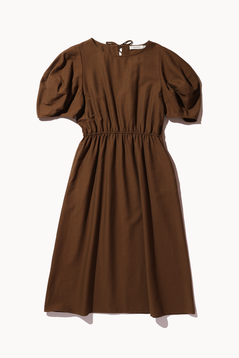Balloon Sleeve Midi Dress in Brown