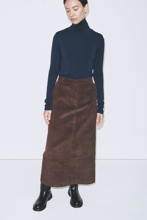 Corduroy Midi Skirt in Brown