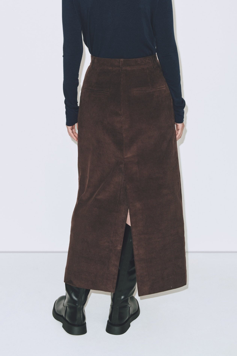 Corduroy Midi Skirt in Brown