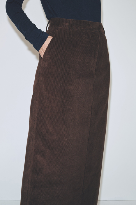 Corduroy Midi Skirt in Brown