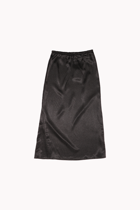 Stretch Satin Maxi Skirt in Black