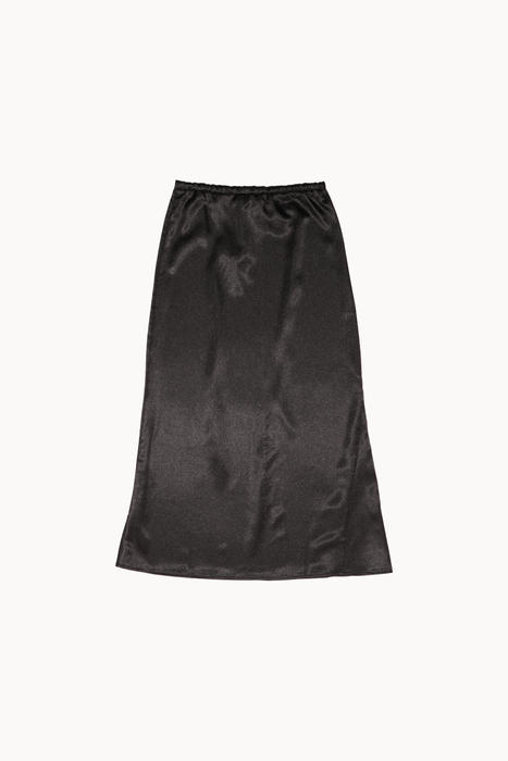 Stretch Satin Maxi Skirt in Black