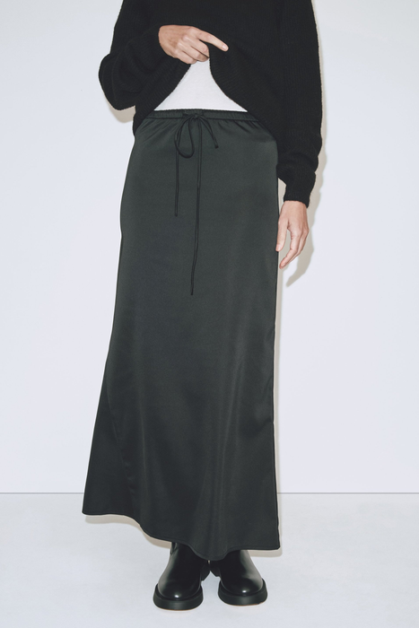 Stretch Satin Maxi Skirt in Black