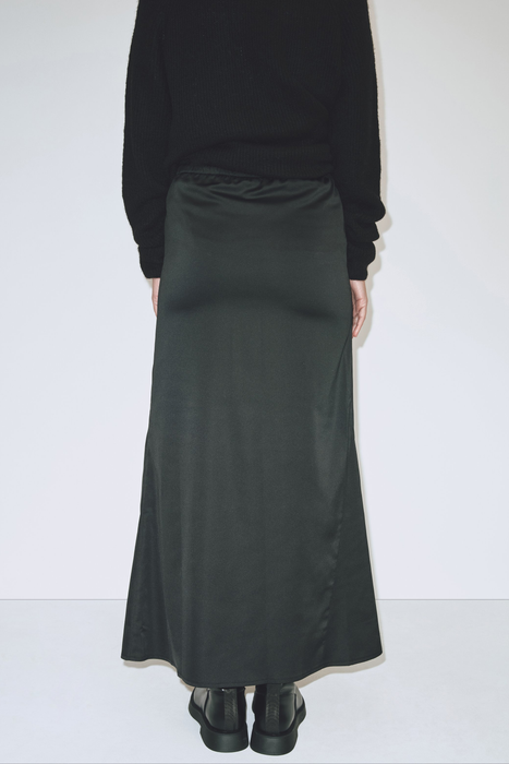 Stretch Satin Maxi Skirt in Black