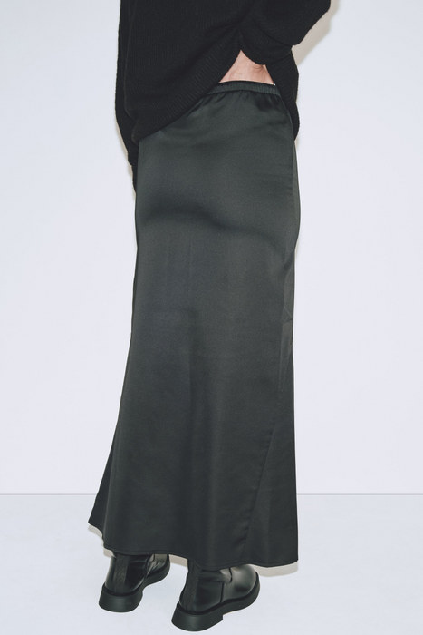 Stretch Satin Maxi Skirt in Black