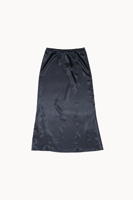 Stretch Satin Maxi Skirt in Navy