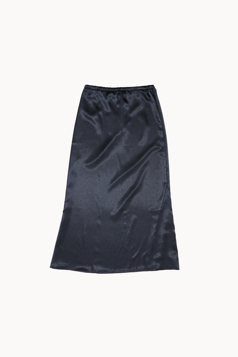 Stretch Satin Maxi Skirt in Navy