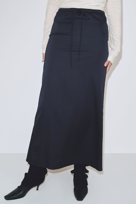 Stretch Satin Maxi Skirt in Navy