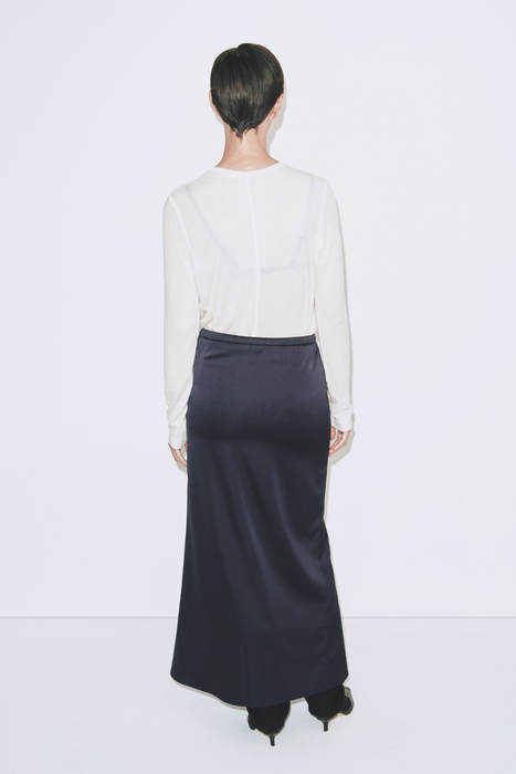 Stretch Satin Maxi Skirt in Navy