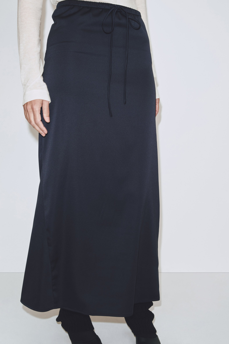 Stretch Satin Maxi Skirt in Navy