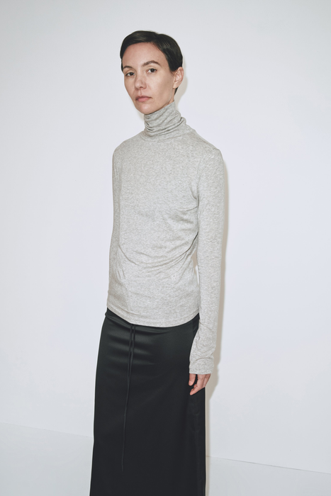 Roll Neck Jersey Top in Heather Gray