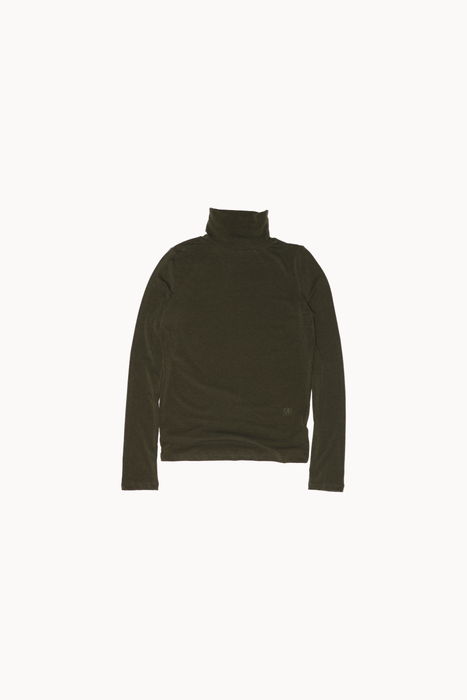 Roll Neck Jersey Top in Olive
