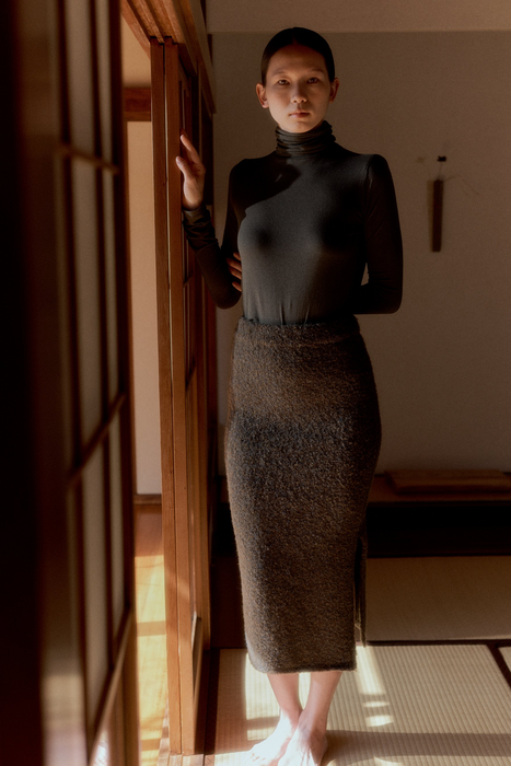 Roll Neck Jersey Top in Olive