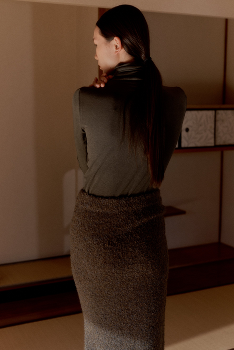 Roll Neck Jersey Top in Olive