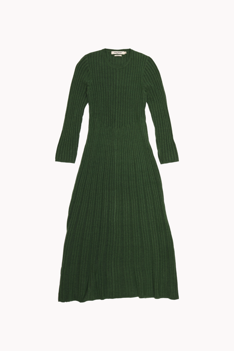 Pleated Knit Dress in Forest Green