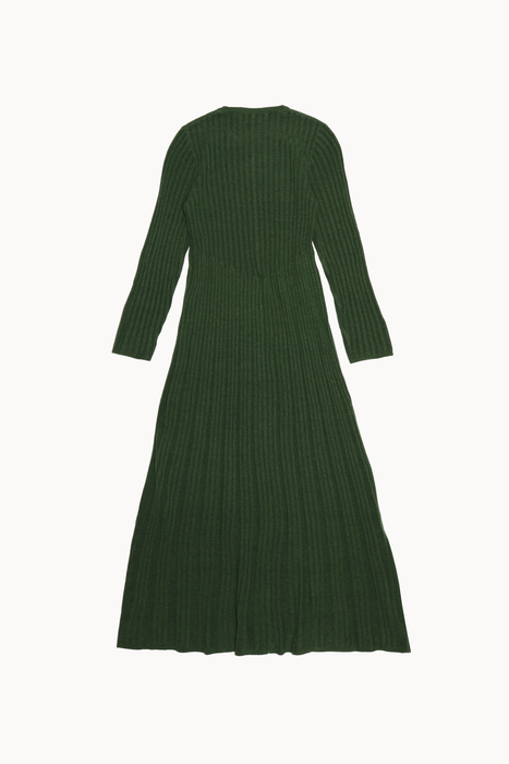 Pleated Knit Dress in Forest Green
