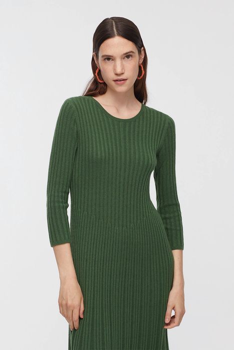 Pleated Knit Dress in Forest Green