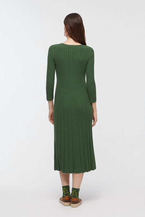 Pleated Knit Dress in Forest Green