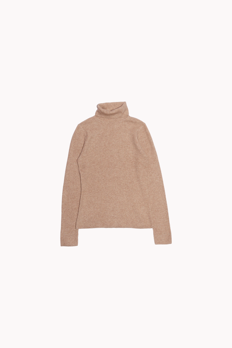 Ribbed Turtleneck Sweater in Beige Melange