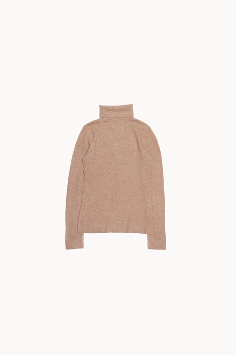 Ribbed Turtleneck Sweater in Beige Melange