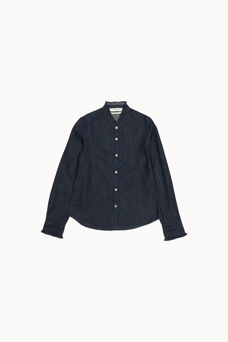 Ruffled Neck Denim Shirt