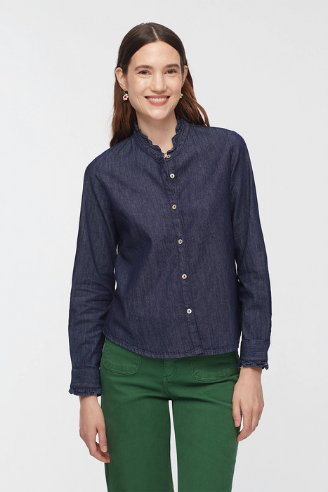 Ruffled Neck Denim Shirt