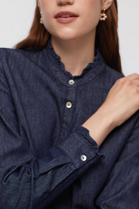 Ruffled Neck Denim Shirt