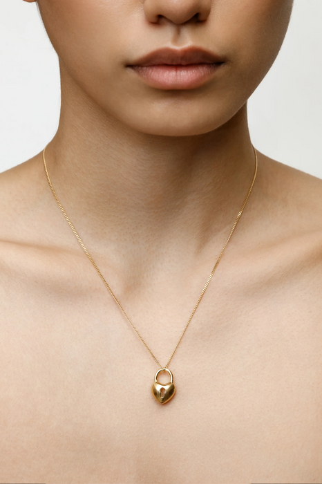 Heart Lock Necklace in Gold