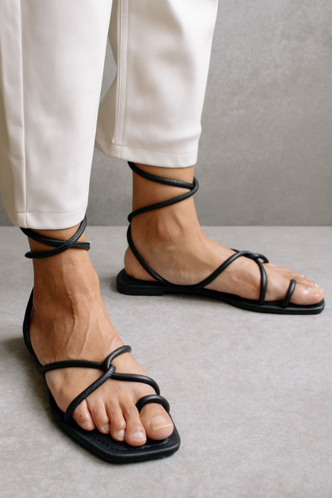 Lace It Up Flat Sandal in Black