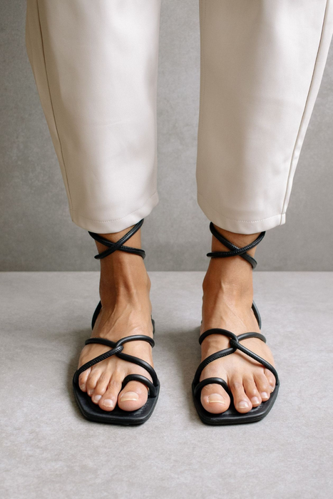 Lace It Up Flat Sandal in Black