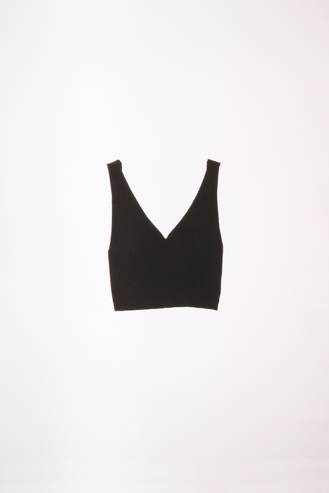 Ribbed Knit Crop Top in Black