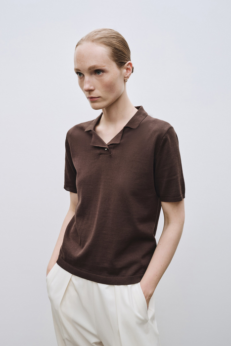 Collared Knit Top in Brown