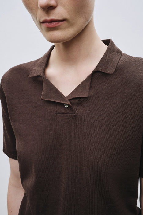 Collared Knit Top in Brown