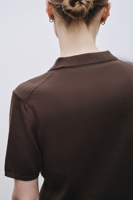 Collared Knit Top in Brown