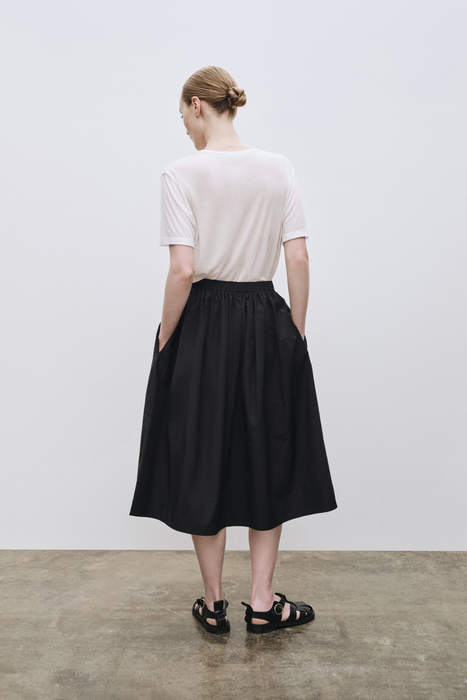 Gathered Midi Skirt in Black