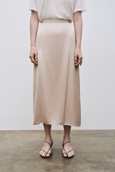 Satin Midi Skirt in Beige