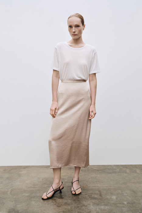 Satin Midi Skirt in Beige