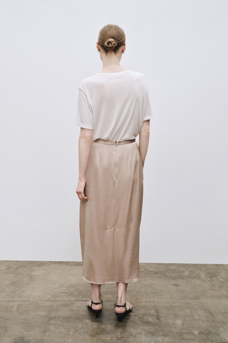 Satin Midi Skirt in Beige
