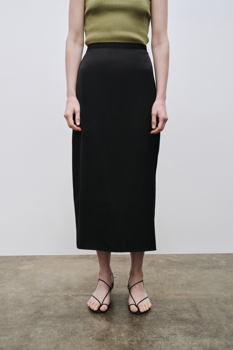 Satin Midi Skirt in Black